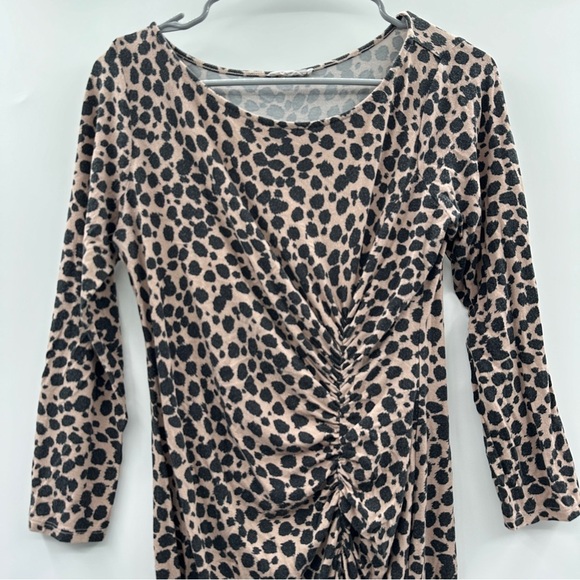 RTR Ingrid &‎ Isabel Leopard Print Tan Black Maternity Ruched Midi Dress Sz M - Picture 4 of 12